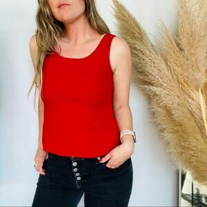 VINTAGE LE SUIT Red Scoop Neck Work Business Tank Top Crop Shell Blouse Shirt 4